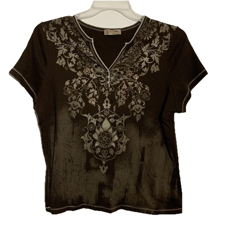 Blue Canyon Clothing Shirt Womens 1x Brown Studs Bohemian Y2K Vintage Festival